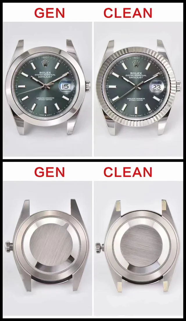 真假对比：C厂（clean厂）41日志薄荷绿上海3235机芯904钢对比原装(图1)